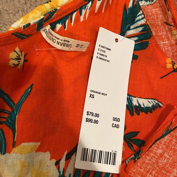 Urban Outfitters Carmen Linen One-Shoulder Floral Ruffle Midi Dress, size XS NWT - Picture 6 of 6